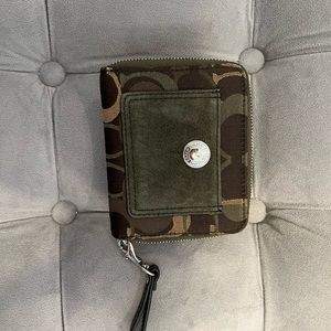 Coach green wallet; used gently; great zip around wallet